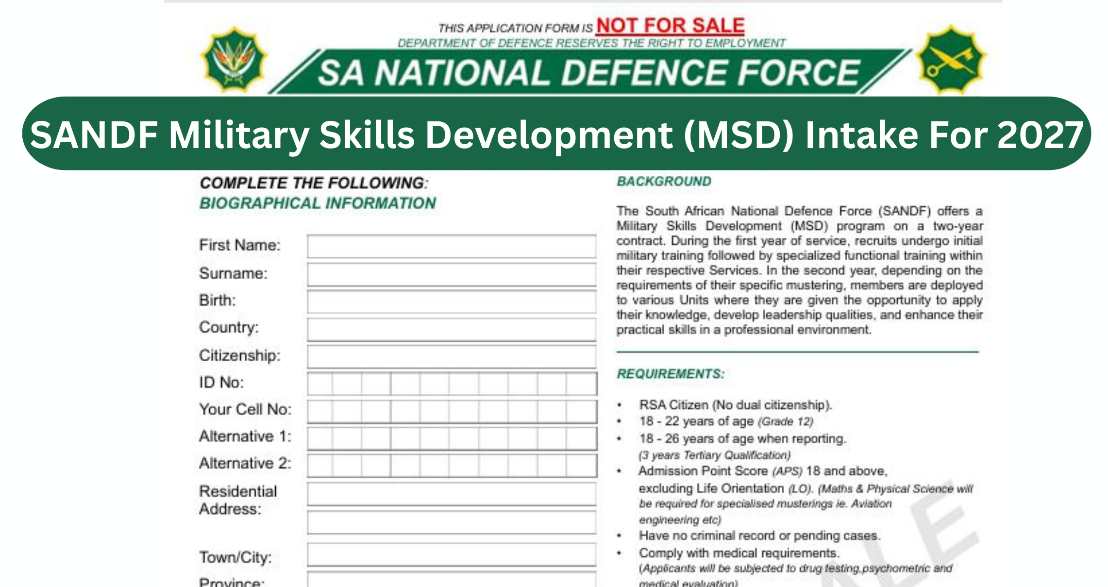 SANDF Military Skills Development (MSD) Intake For 2027